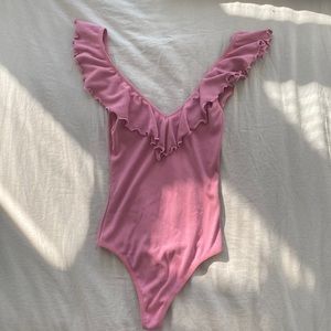 Aritzia light pink ruffle bodysuit